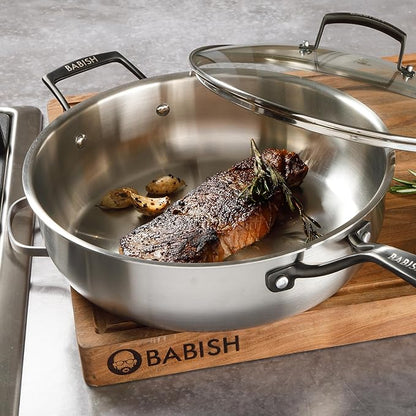 Babish 5-Qt Stainless Steel Sauté Pan with Lid – Heavy Duty Nonstick-Ready, Oven & Induction Safe, Everyday Kitchen Cookware - Image 4