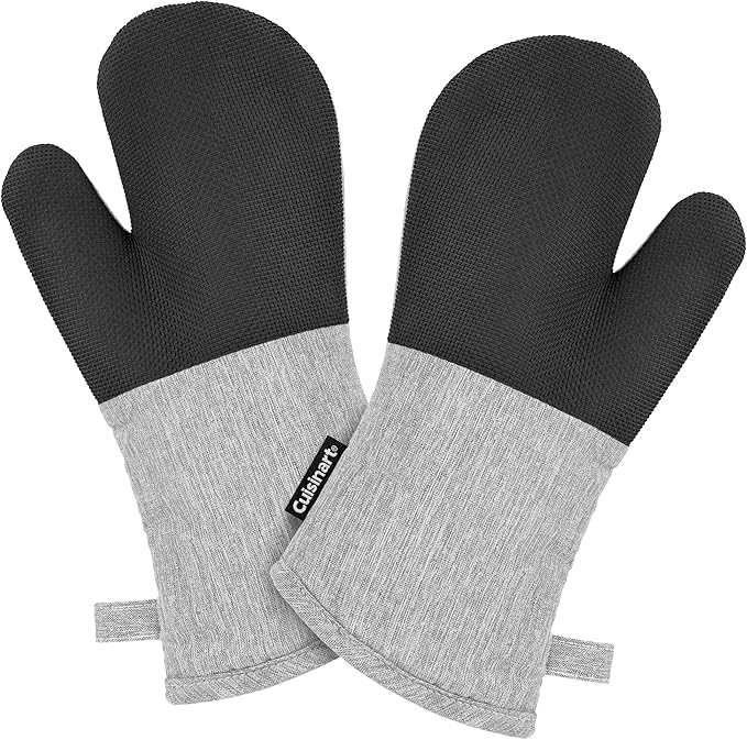 Cuisinart Kitchen Oven Mitts – Heat-Resistant Kitchen Mitts for Oven with Non-Slip Neoprene Palm, Long Cuff, and Cotton Filling – Durable Oven Gloves for Cooking, Baking, & Grilling (Chambray) by BestBrands