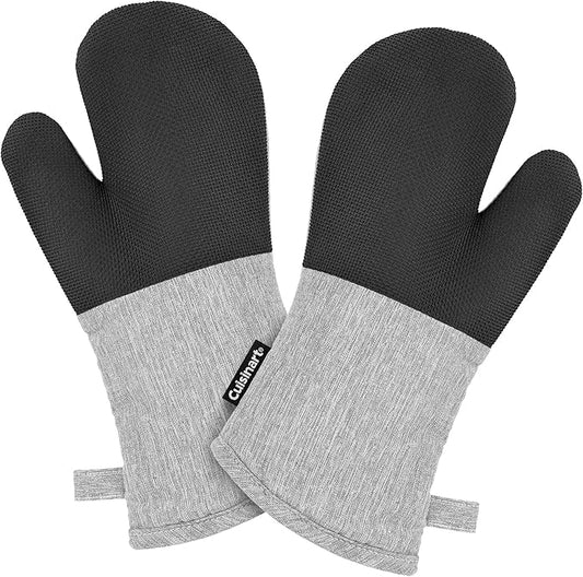 Cuisinart Kitchen Oven Mitts – Heat-Resistant Kitchen Mitts for Oven with Non-Slip Neoprene Palm, Long Cuff, and Cotton Filling – Durable Oven Gloves for Cooking, Baking, & Grilling (Chambray) by BestBrands