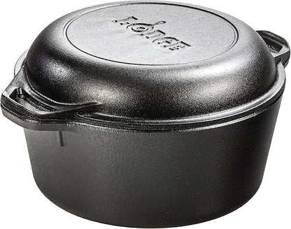 Lodge Cast Iron Double Dutch Oven - Pre-Seasoned 2-in-1 Cast Iron Cookware - Pot & Skillet Combo - Even Heat Retention - Oven-Safe, Versatile Pot - 5 Quart by Lodge