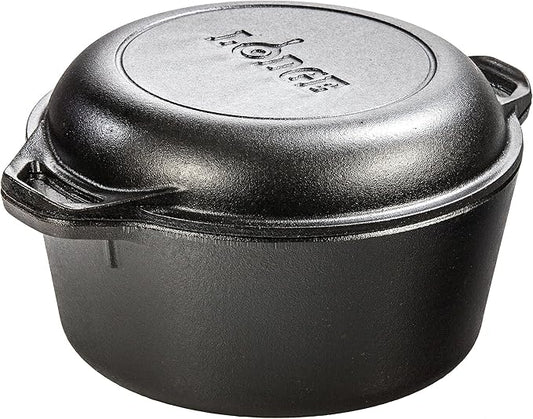 Lodge Cast Iron Double Dutch Oven - Pre-Seasoned 2-in-1 Cast Iron Cookware - Pot & Skillet Combo - Even Heat Retention - Oven-Safe, Versatile Pot - 5 Quart by Lodge