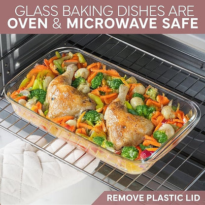 COOK WITH COLOR 8 PC. Glass Baking Dish Set with Lids - Deep Casserole Dish, Glass Food Container, Oven, Freezer and Microwave Safe, Clear Container, Pink - Image 6
