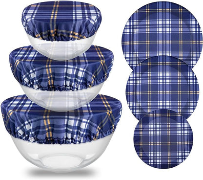 wegreeco Elastic Reusable Bowl Covers for Bread Proofing, Fabric Cloth Sourdough Bowl Covers for Proofing - Set of 3, Blue Check