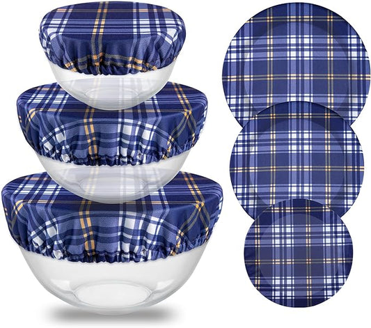 wegreeco Elastic Reusable Bowl Covers for Bread Proofing, Fabric Cloth Sourdough Bowl Covers for Proofing - Set of 3, Blue Check