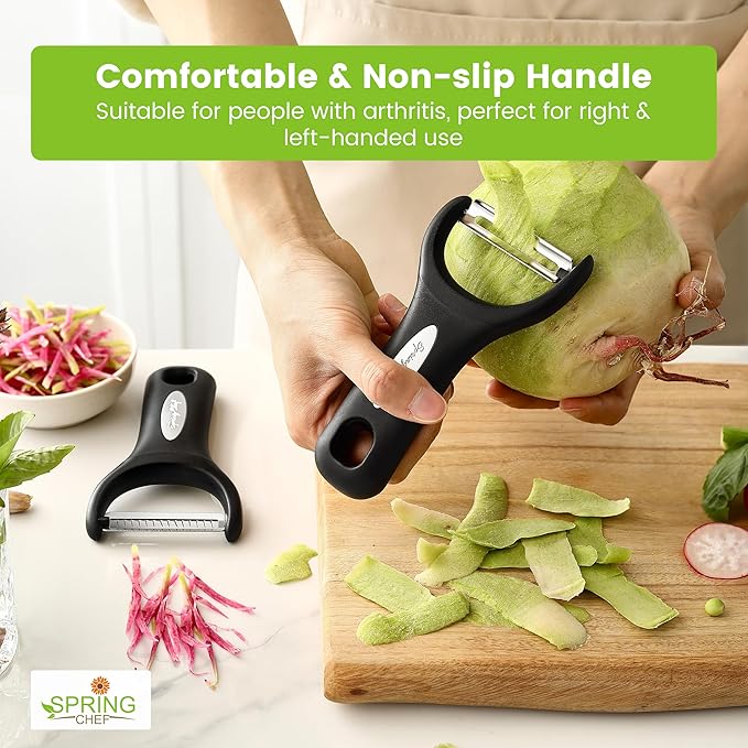 Spring Chef Premium Y & Vegetable Julienne Peeler Set for Kitchen with Stainless Steel Sharp Blades - Carrot Peelers with Comfortable Handles - Perfect for Zucchini, Cucumber, Papaya, Potato - Black - Image 3