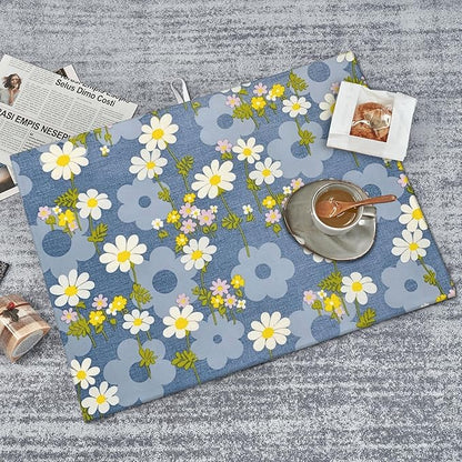 Daisy Flowers Dish Drying Mat for Kitchen Counter, 18"x24" Microfiber Absorbent Fast Dry Mat, 2Pcs Dish Mat Faucet Mats Sets, Large Drying Kitchen Mat Kitchen Drying Pad Coffee Bar Decor Gifts