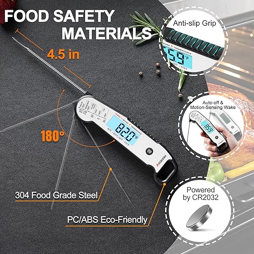 Atogou Meat Thermometer, Professional Food Thermometer, <1 Sec Instant Read, ±0.5℉ Accuracy, Thermocouple Sensor, Waterproof Digital Thermometer for Cooking, BBQ, Grill, Him Dad Birthday Gifts, Silver - Image 8