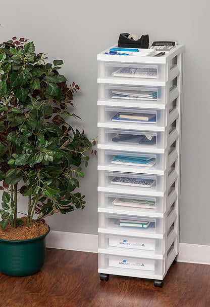 IRIS USA Plastic Drawer Storage Organizer Rolling Cart, with Wheels Casters, 10-Drawers, for Classroom Art Craft Supplies Dresser Closet Bathroom Laundry Room, White/Clear - Image 2