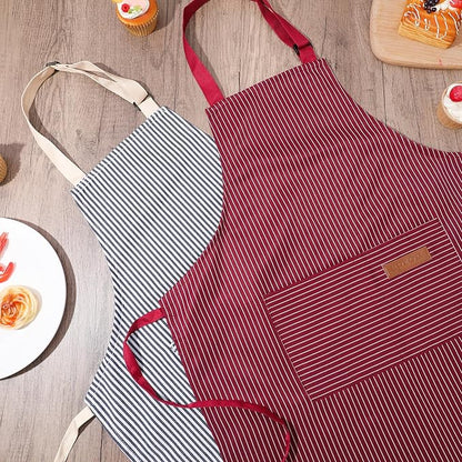 2 Pack Stripes Kids Apron, Kids Cooking Aprons with 2 Pockets, Cute Aprons for Cooking for Boys and Girls
