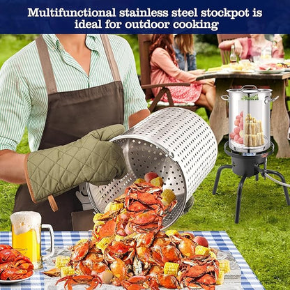 ARC 32QT Stainless Steel Stock pot 6-Piece For Seafood Boil Pot with Basket and Steamer Rack,Cookware for Crawfish Crab Shrimp Lobster Boiling Pot, Turkey Fryer Pot, Tamale Steamer Pot with Strainer - Image 5