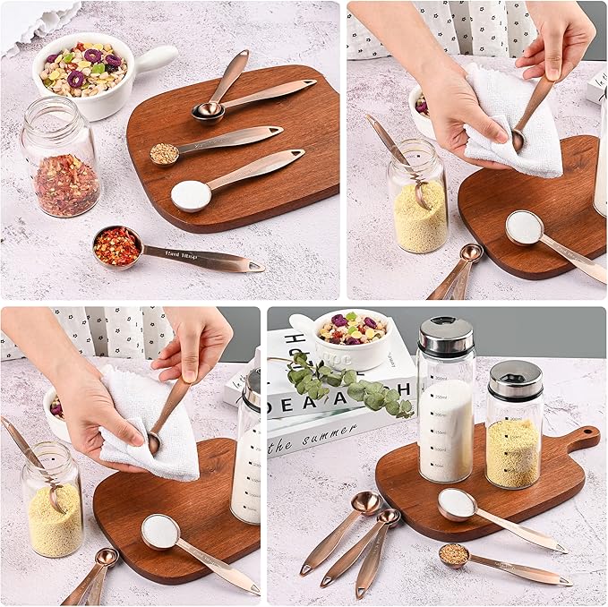 Measuring Cups and Spoons Set, 12 Pieces Stainless Steel Measuring Cup Set, Metal Copper Measuring Cups Spoons, Dry & Liquid Kitchen Measure Cup Spoon & Leveler & Measure Equivalents - Image 8