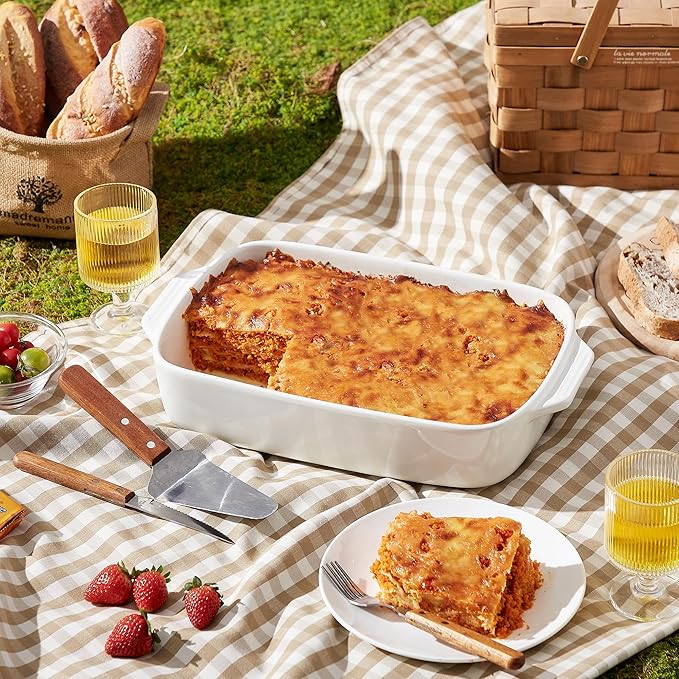 Large Ceramic Casserole Dish with Lid, 4.0 Quart Covered Rectangular Stoneware Baking Dishes for Oven, Deep 9x13 Inch Lasagna Pans for Baking and Serving, Perfect for Christmas Gifts, White - Image 5