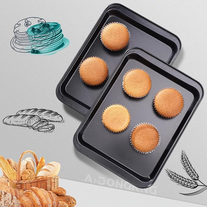 Small Cookie Sheets, Baking Pans, Nonstick Carbon Steel Baking Sheets, 2-Pack, 9.5 X 7.1 Inches (Inner 7.5 X 6) - Image 5