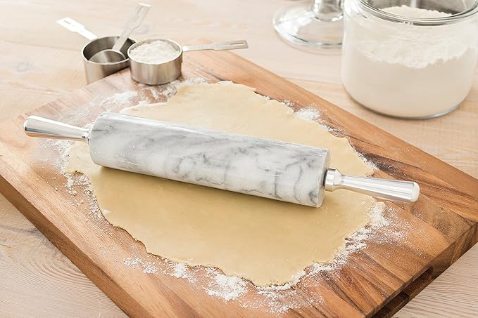 Fox Run 8648 Marble Rolling Pin and Base with Aluminum Handles, 2.5 x 17.5 x 3 inches, White - Image 4