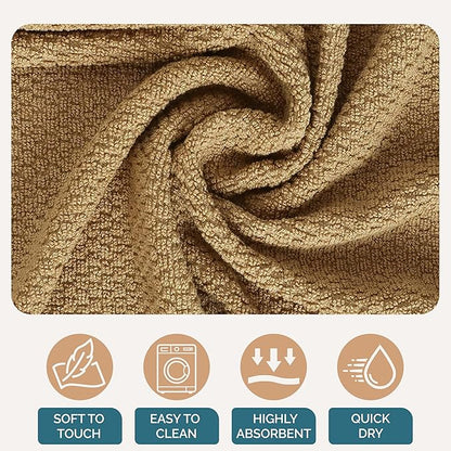 Casa Platino Kitchen Dish Cloths and Dish Towels, 8 Pc Cotton Set with Dual Designs for Drying and Surface Care, Soft and Stylish Helpers for Warm-Toned Kitchens – Beige