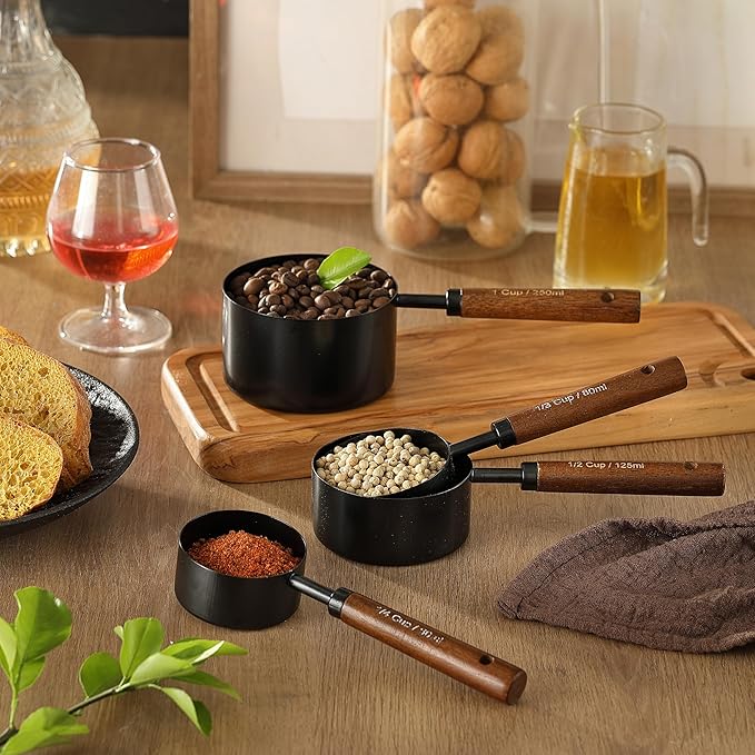 8PCS Measuring Cups and Spoons Set, DV Stainless Steel Measuring Cups with Ergonomic Wooden Handle for Cooking & Baking - Image 6