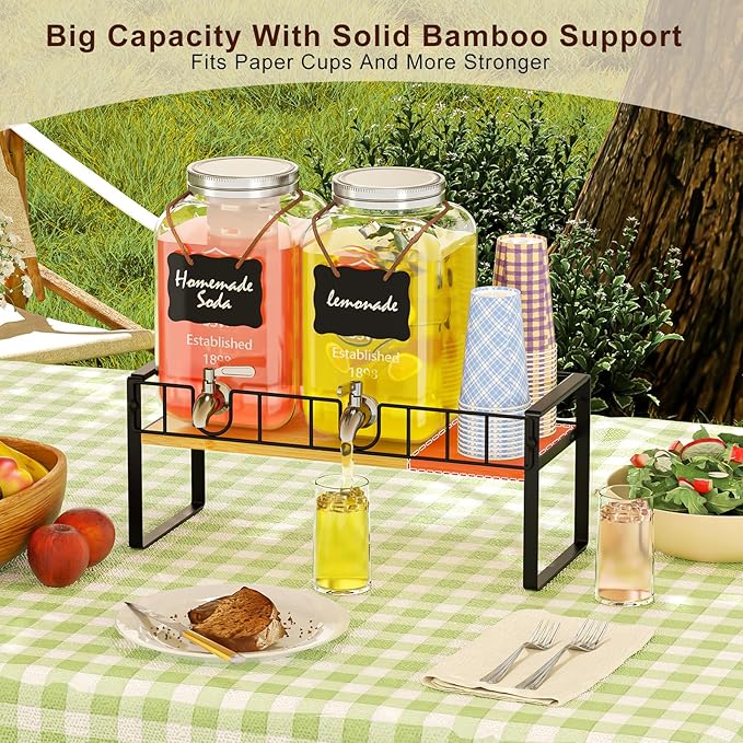 2-pack 1 Gallon Drink Dispenser,Glass Beverage Dispenser with Spigot,Lemonade dispenser Bamboo Stand for Outside, Glass Drink Dispensers for Parties with Ice Core - Image 2