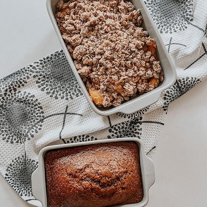 Mora Ceramic Set of 2 Baking Dishes For Casserole, Banana Bread, Brownies, Broiling, Roasting, and Baking. 7x11 in and Loaf Pans - Porcelain Serving Bakeware from Oven to Table. Freezer Safe - Grey - Image 5
