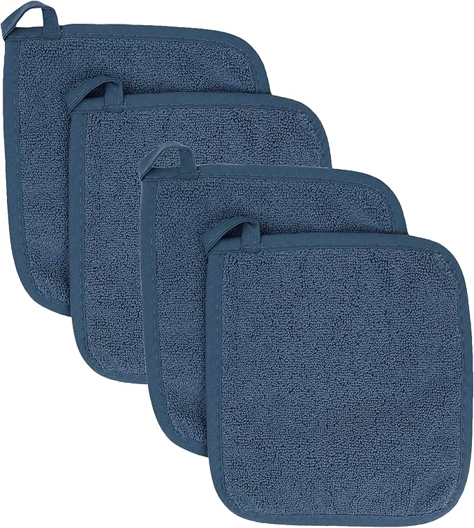 RITZ Terry Potholder & Hot Pad: Unparalleled Heat Resistant, Durable 100% Cotton – Ergonomically Designed for Optimal Grip – Easy-Care Machine Washable – 4-Pack, Midnight by Ritz+Foodservice