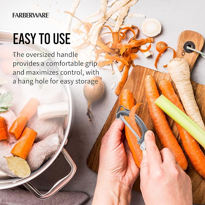 Farberware Pro2 Vegetable Peeler, Euro Peeler with Razor-Sharp Stainless Steel Blade, Swivel Peeler for Potatoes, Fruits, and Vegetables, Built-In Bud Remover, Dishwasher Safe - Image 5