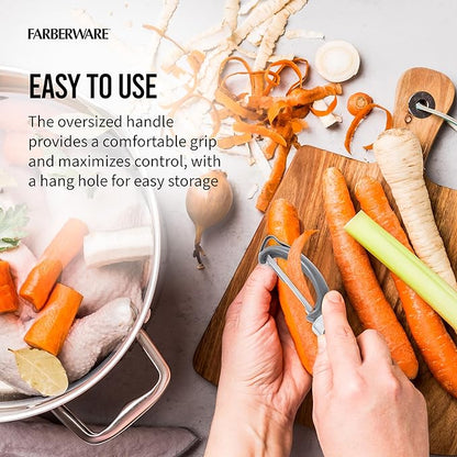 Farberware Pro2 Vegetable Peeler, Euro Peeler with Razor-Sharp Stainless Steel Blade, Swivel Peeler for Potatoes, Fruits, and Vegetables, Built-In Bud Remover, Dishwasher Safe - Image 5