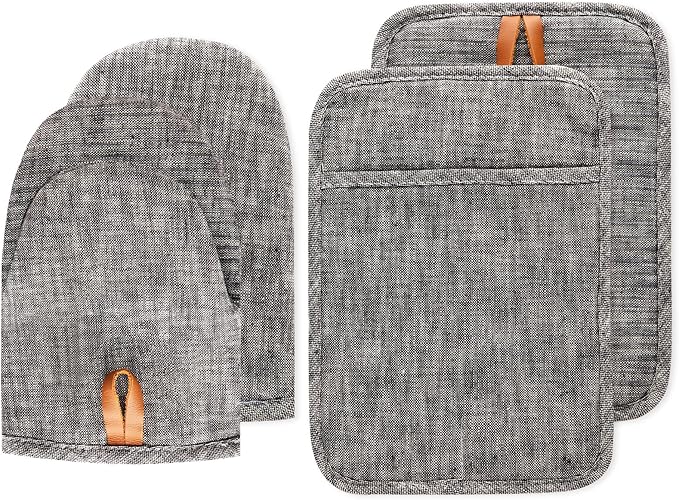 4Pcs Heat Resistant Oven Mitts & Potholders (Up to 500°F), Flexible Kitchen Accessories for BBQ, Baking, Microwave, Stovetop Use and More (Gray) by Unknown
