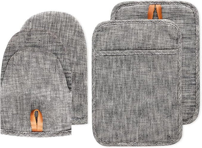 4Pcs Heat Resistant Oven Mitts & Potholders (Up to 500°F), Flexible Kitchen Accessories for BBQ, Baking, Microwave, Stovetop Use and More (Gray) by Unknown