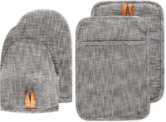 4Pcs Heat Resistant Oven Mitts & Potholders (Up to 500°F), Flexible Kitchen Accessories for BBQ, Baking, Microwave, Stovetop Use and More (Gray) by Unknown