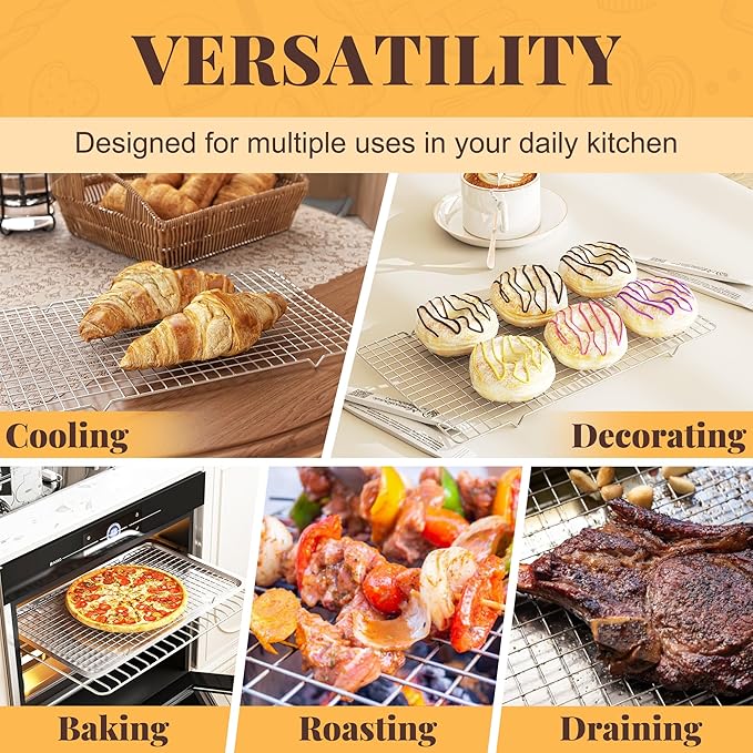Cooling Racks for Cooking and Baking - 2 PCS 10" x 16" Grid Wire Baking Rack for Oven Cooking, Baking, Grilling, Roasting - Dishwasher Safe Bacon Rack - Fits Half Sheet Cookie Pan - Image 6