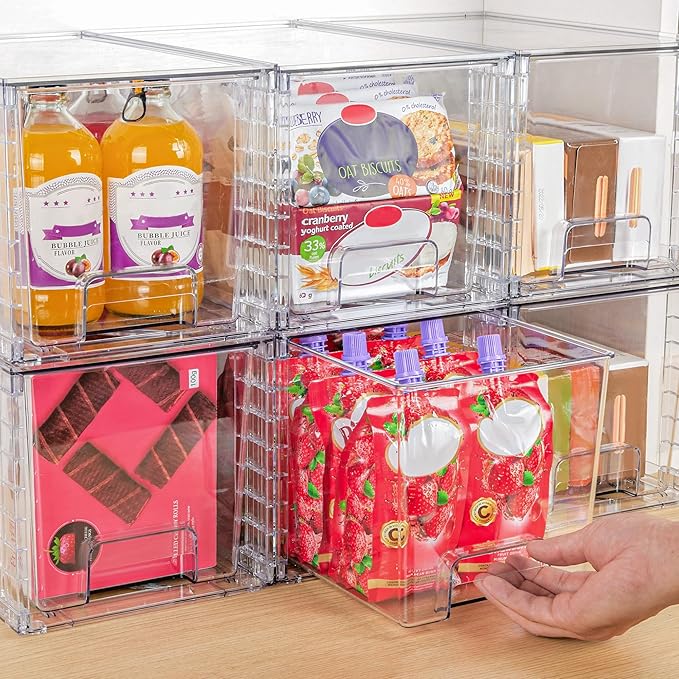 Vtopmart 4 Pack Large Stackable Storage Drawers,Easily Assemble Acrylic Bathroom Closet Undersink Organizers and Storage,Plastic Bins for Kitchen Cabinets,Pantry,Makeup,Medicine Organization - Image 6