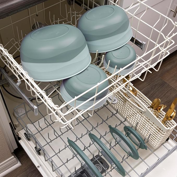 Pera Mixing Bowls with Lids Set, 8 Piece (4 Bowls + 4 Airtight Lids), BPA Free Nesting Kitchen Bowl Set for Mixing & Food Storage, Microwave & Dishwasher Safe (Blue)