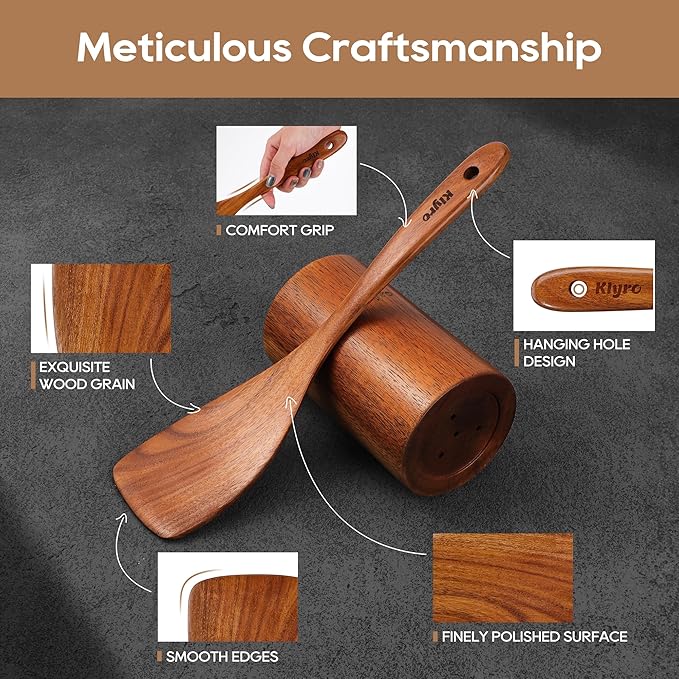 Kitchen Utensils Set, 7 Piece Premium Cooking Utensils Set, Durable Non-Stick Wooden Spoons for Cooking, Kitchen Essentials for New Home - Image 3