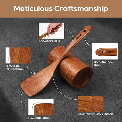 Kitchen Utensils Set, 7 Piece Premium Cooking Utensils Set, Durable Non-Stick Wooden Spoons for Cooking, Kitchen Essentials for New Home - Image 3