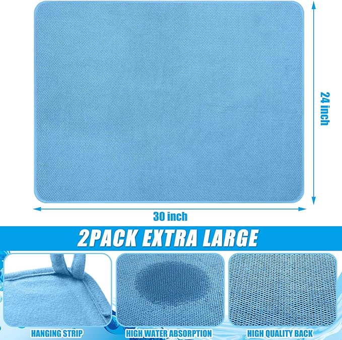 Hushee 2 Pack Extra Large Dish Drying Mat Microfiber Absorbent Dish Drying Pad Large Size Dishes Drainer Mats for Countertop, Sink, Refrigerator or Dryer (30 x 24 Inch,Blue) - Image 2