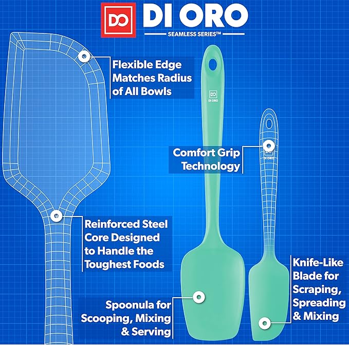 DI ORO Silicone Spatula Set - Rubber Kitchen Spatulas for Baking, Cooking, & Mixing - 600°F Heat-Resistant & BPA Free Silicone Scraper Spatulas for Nonstick Cookware - Dishwasher Safe (3pc, Mint) - Image 4