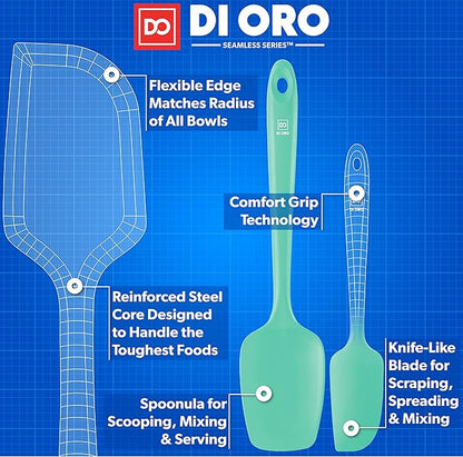 DI ORO Silicone Spatula Set - Rubber Kitchen Spatulas for Baking, Cooking, & Mixing - 600°F Heat-Resistant & BPA Free Silicone Scraper Spatulas for Nonstick Cookware - Dishwasher Safe (3pc, Mint) - Image 4