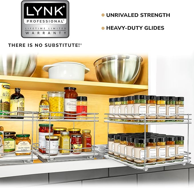 LYNK PROFESSIONAL® Pull Out Spice Organization for Cabinets - 10-3/8 inch Wide – Spice Rack for Inside Cabinets, Slide Out Spice Rack Organizer for cabinet – Pull Out Spice Rack, Sliding 2 Tier Chrome - Image 7