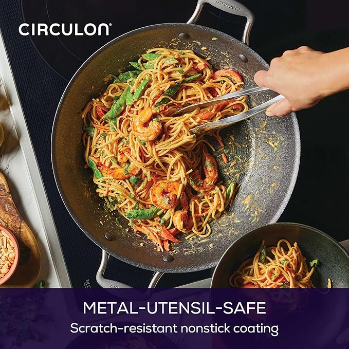 Circulon A1 Series w/ScratchDefense Nonstick Induction Wok with Lid, 14-Inch, Wok Pan with Lid, Graphite - Image 4