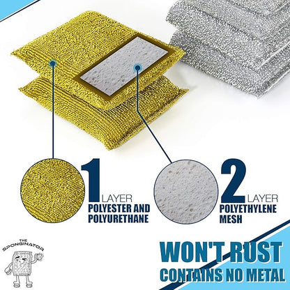 SPONGENATOR Kitchen Scrubbing Sponges - Heavy Duty Non-Scratch Scrubbing Cleaner Sponges in 2 Colors - Multi-Surface Non-Metal Dish Scouring Scrubbers for Fast Cleaning (Gold & Silver, 12) - Image 6