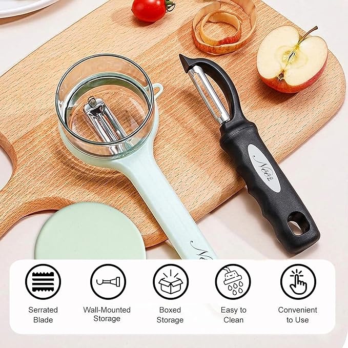 3-Pack Swivel Vegetable Peeler + Fruit Peeler with Container & Cleaning Brush, Ultra Sharp Stainless Steel Blades, Ergonomic Soft Grip Handle, Multi-Function Tool for Potato, Carrot, Apple, Cucumber