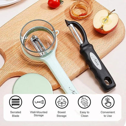 3-Pack Swivel Vegetable Peeler + Fruit Peeler with Container & Cleaning Brush, Ultra Sharp Stainless Steel Blades, Ergonomic Soft Grip Handle, Multi-Function Tool for Potato, Carrot, Apple, Cucumber