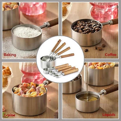 8PCS Measuring Cups, DAJLFA Stainless Steel Measuring Cups and Spoons Set with Ergonomic Wooden Handle for Cooking & Baking - Image 4
