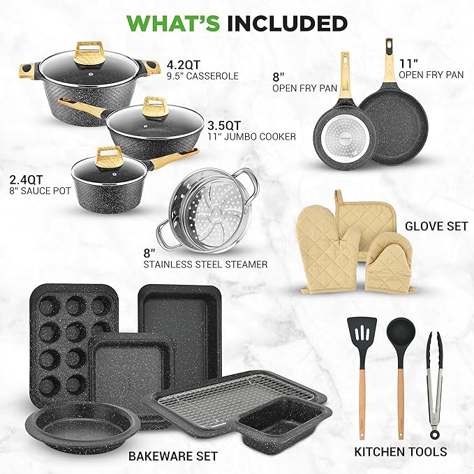 NutriChef 22‑Piece Non‑Stick Ceramic Pots and Pans Set – For All Cooktops Including Induction – PTFE & PFAS Free, Includes Bakeware & Utensils - Image 2