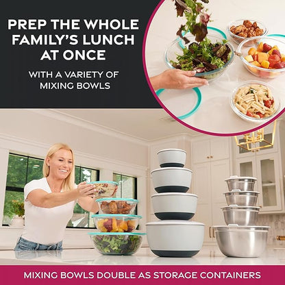 FineDine Stainless Steel Mixing Bowls Set with Lids, Home Kitchen Cooking Essentials Household Must Haves for Baking, 5 Pieces