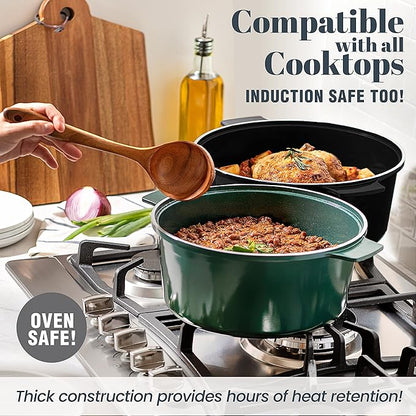 Granitestone Dutch Oven, 6.5 Quart Ultra Nonstick Enameled Lightweight Aluminum Dutch Oven Pot with Lid, Round 6.5 Qt. Stock Pot, Dishwasher & Oven Safe Induction Capable 100% PFOA Free, Emerald Green - Image 4