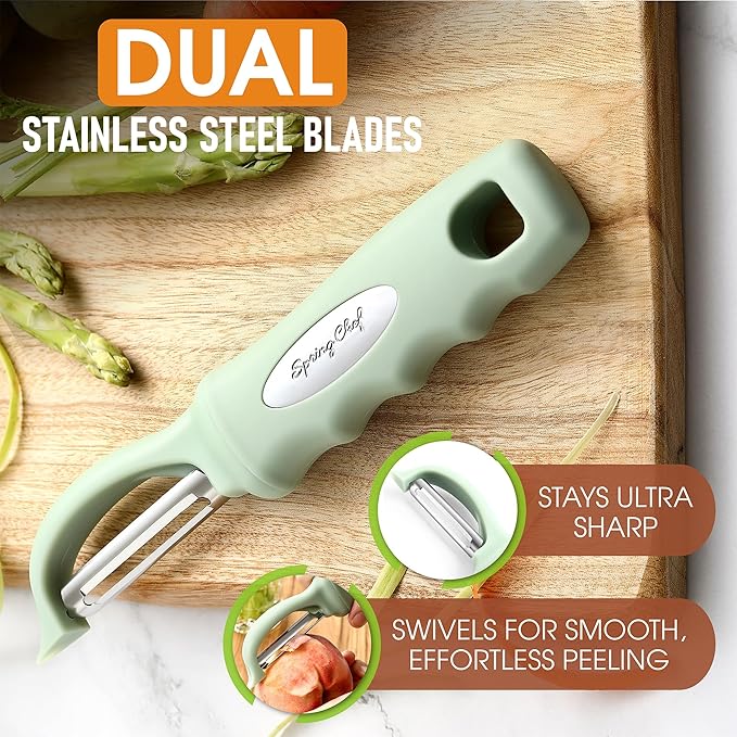 Spring Chef Premium Swivel Vegetable Peeler, Comfortable Handle and Ultra Sharp Stainless Steel Blades - Perfect Kitchen Peeler For Veggie, Fruit, Potato, Carrot, Apple - Pistachio - Image 2