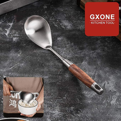 Large Serving Spoons,304 Stainless Steel Cooking Spoon with Heat Resistant Wooden Handle,Silver/12.4Inch - Image 5