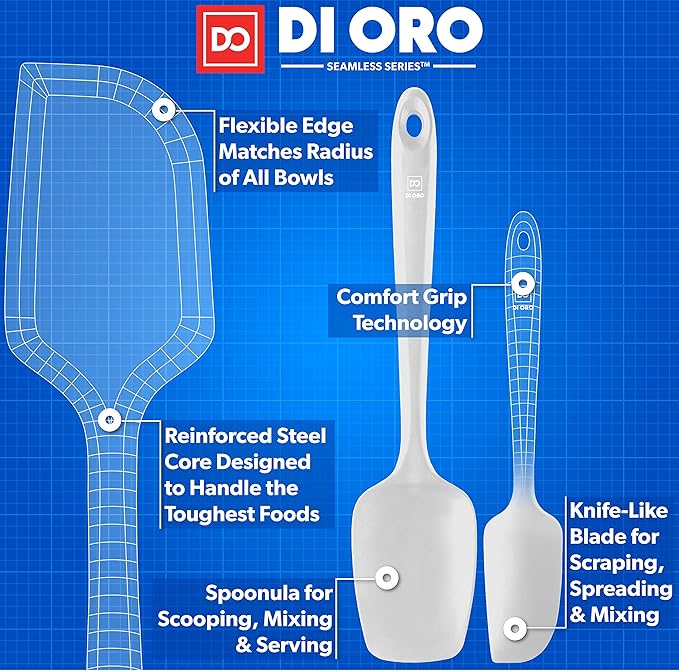 DI ORO Silicone Spatula Set - Rubber Kitchen Spatulas for Baking, Cooking, & Mixing - 600°F Heat-Resistant & BPA Free Silicone Scraper Spatulas for Nonstick Cookware - Dishwasher Safe (3pc, Stone) - Image 4