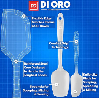 DI ORO Silicone Spatula Set - Rubber Kitchen Spatulas for Baking, Cooking, & Mixing - 600°F Heat-Resistant & BPA Free Silicone Scraper Spatulas for Nonstick Cookware - Dishwasher Safe (3pc, Stone) - Image 4