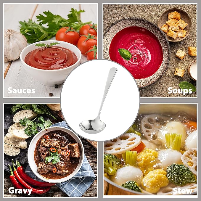 Small Ladle for Serving, 7.8 Inch 18/10 Stainless Steel Mini Gravy Ladle for Soup, Sauce and Gravy, Sturdy and Anti-corrosion, Dishwasher Safe - Image 4